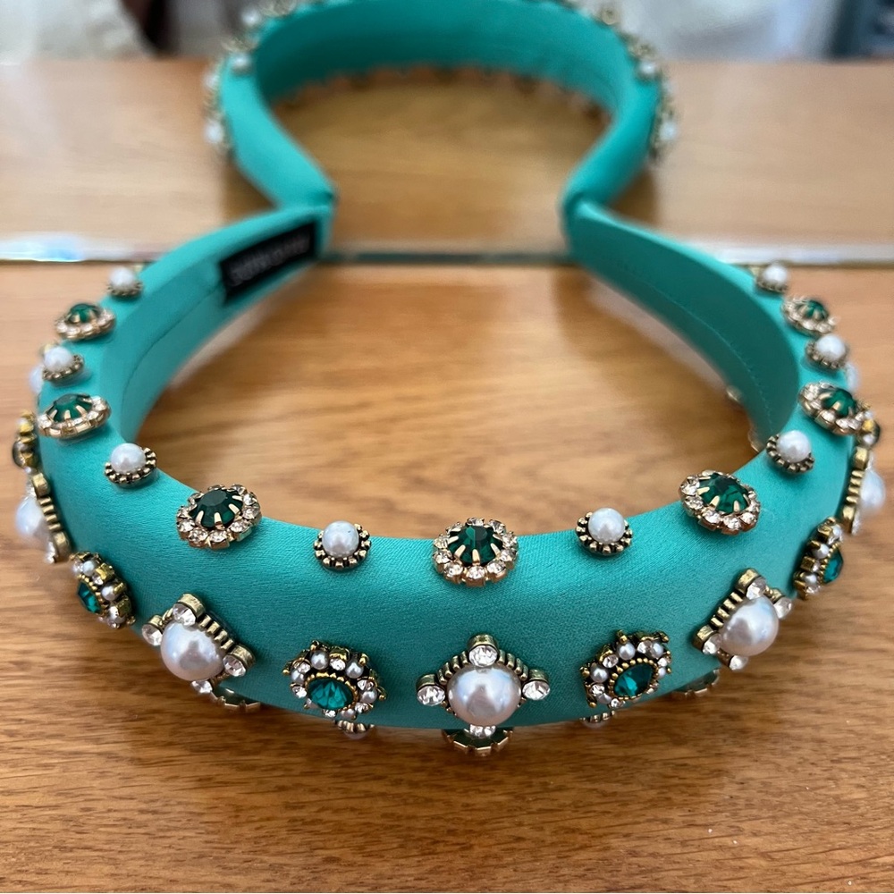Handmade Satin Teal Embellished Headband